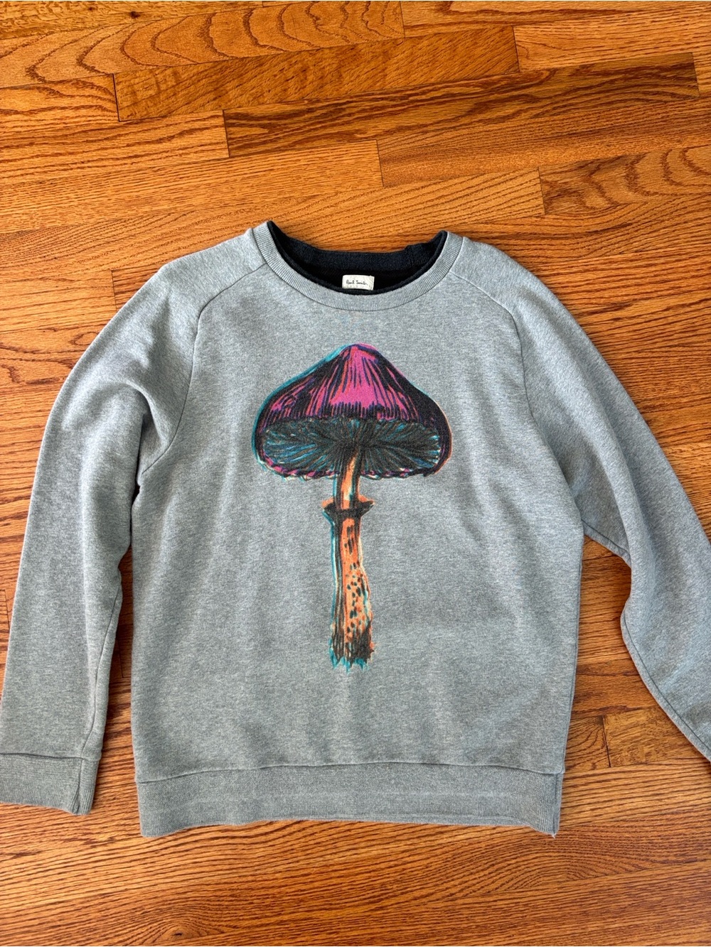 Paul Smith Gray Crewneck Sweater Psychadelic Mushroom Graphic Sz L EUC